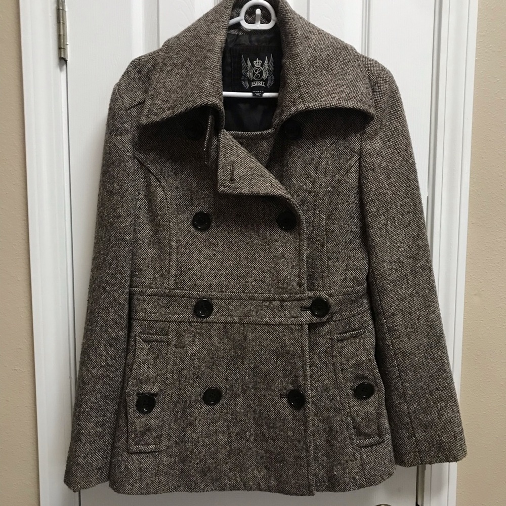 ESPRIT Double Breasted Brown Tweed Pea Coat! Medium-Excellent!